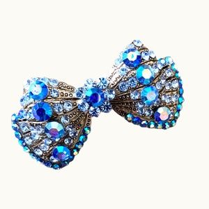 Sparkling Floral Blue Crystal Barrette